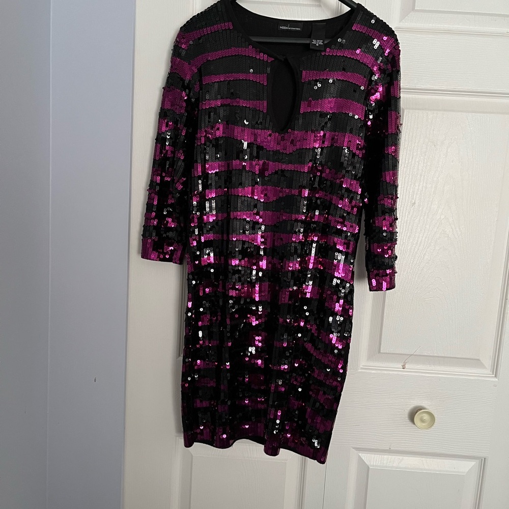 Sequin Striped Black and Purple Dress